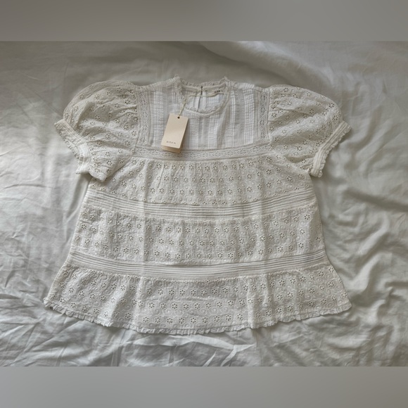 NWT Doen Adeline Eyelet Blouse Top salt size S - Picture 3 of 11